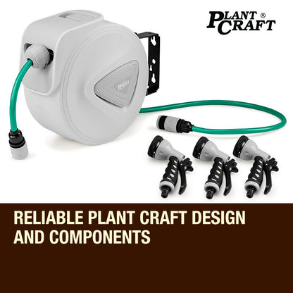 10m Retractable Garden Hose Reel with Auto Rewind and 9-Setting Spray Gun