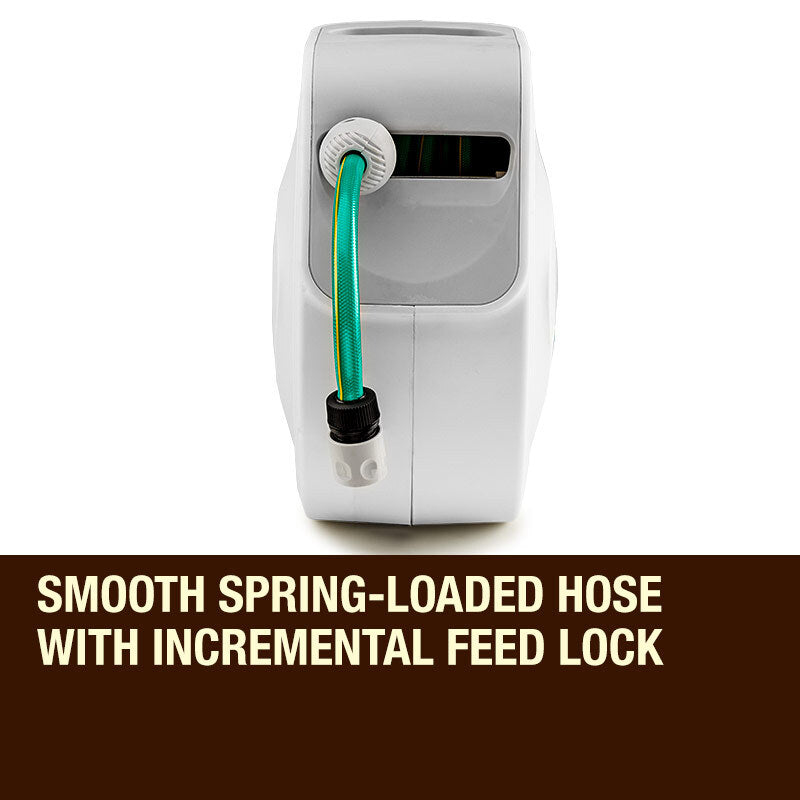 10m Retractable Garden Hose Reel with Auto Rewind and 9-Setting Spray Gun
