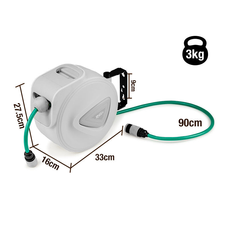 10m Retractable Garden Hose Reel with Auto Rewind and 9-Setting Spray Gun
