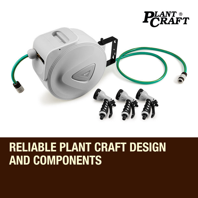 20m Retractable Garden Hose Reel with Spray Gun and Auto Rewind System