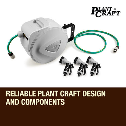 20m Retractable Garden Hose Reel with Spray Gun and Auto Rewind System