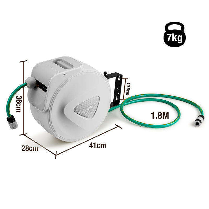 20m Retractable Garden Hose Reel with Spray Gun and Auto Rewind System
