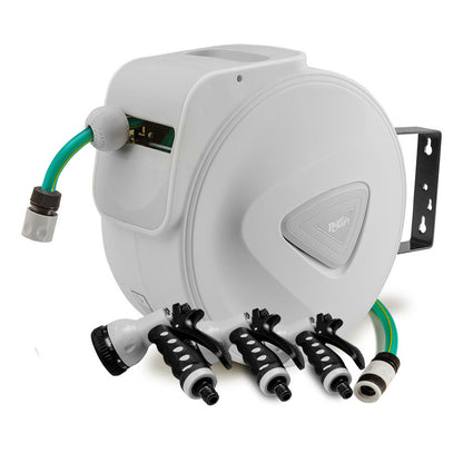 20m Retractable Garden Hose Reel with Spray Gun and Auto Rewind System