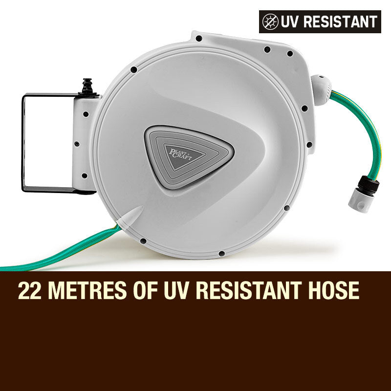 20m Retractable Garden Hose Reel with Spray Gun and Auto Rewind System
