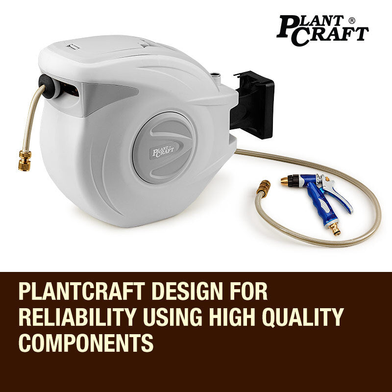30m Retractable Garden Hose Reel with Brass Fittings and 180° Swivel Mount