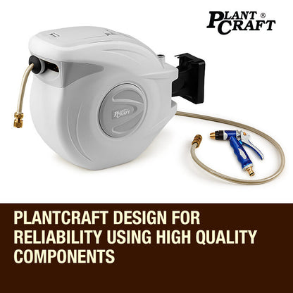 30m Retractable Garden Hose Reel with Brass Fittings and 180° Swivel Mount