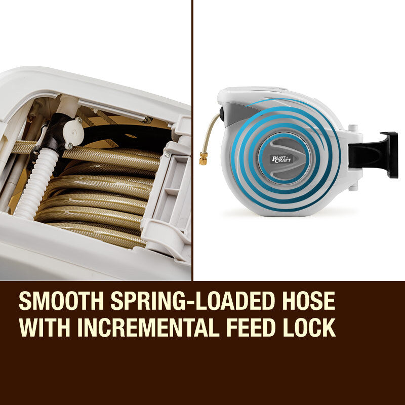 30m Retractable Garden Hose Reel with Brass Fittings and 180° Swivel Mount