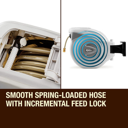 30m Retractable Garden Hose Reel with Brass Fittings and 180° Swivel Mount