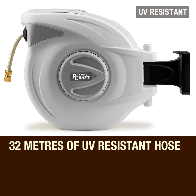 30m Retractable Garden Hose Reel with Brass Fittings and 180° Swivel Mount