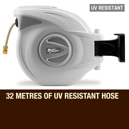 30m Retractable Garden Hose Reel with Brass Fittings and 180° Swivel Mount