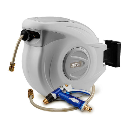 30m Retractable Garden Hose Reel with Brass Fittings and 180° Swivel Mount
