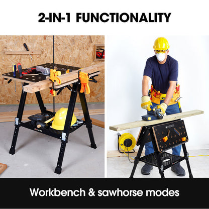 2-in-1 Adjustable Workbench & Sawhorse, Supports 100kg/454kg, Expandable