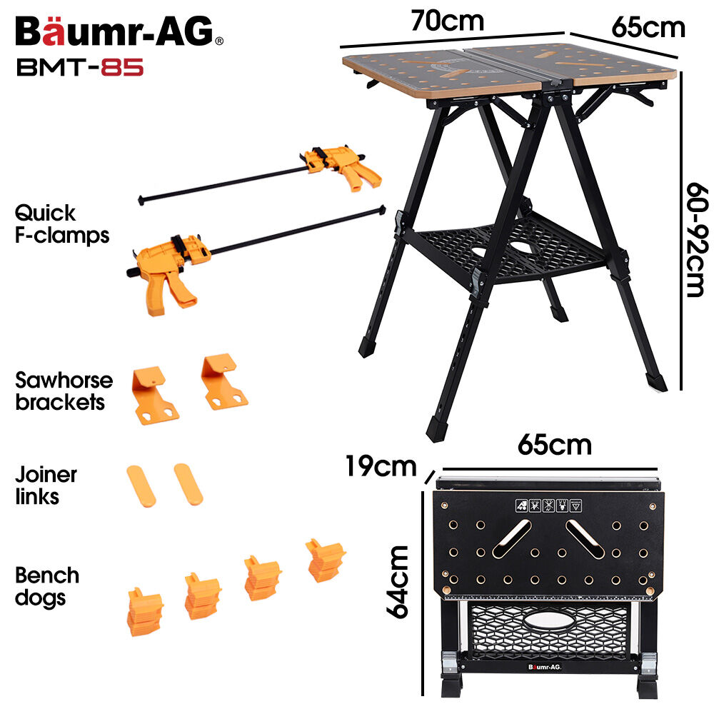 2-in-1 Adjustable Workbench & Sawhorse, Supports 100kg/454kg, Expandable