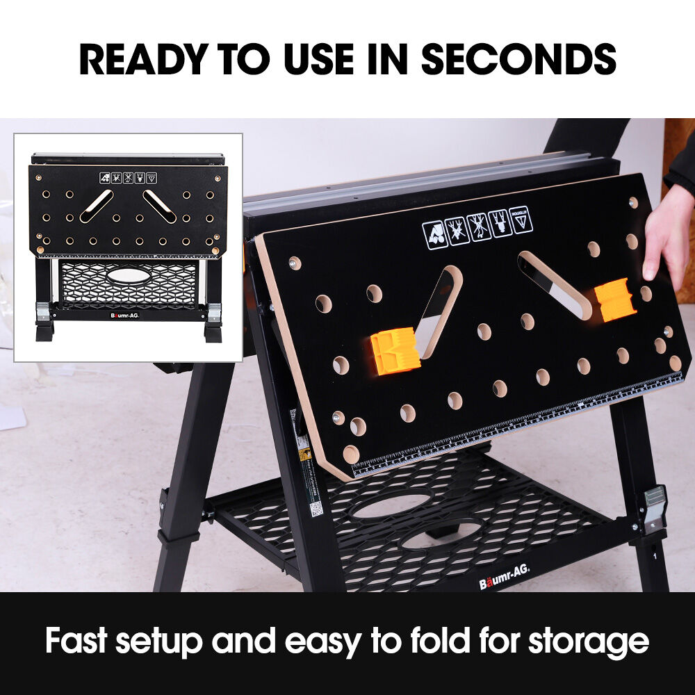 2-in-1 Adjustable Workbench & Sawhorse, Supports 100kg/454kg, Expandable