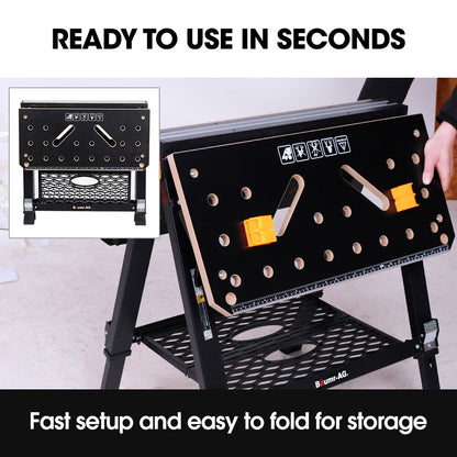 2-in-1 Adjustable Workbench & Sawhorse, Supports 100kg/454kg, Expandable
