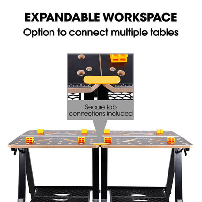 2-in-1 Adjustable Workbench & Sawhorse, Supports 100kg/454kg, Expandable