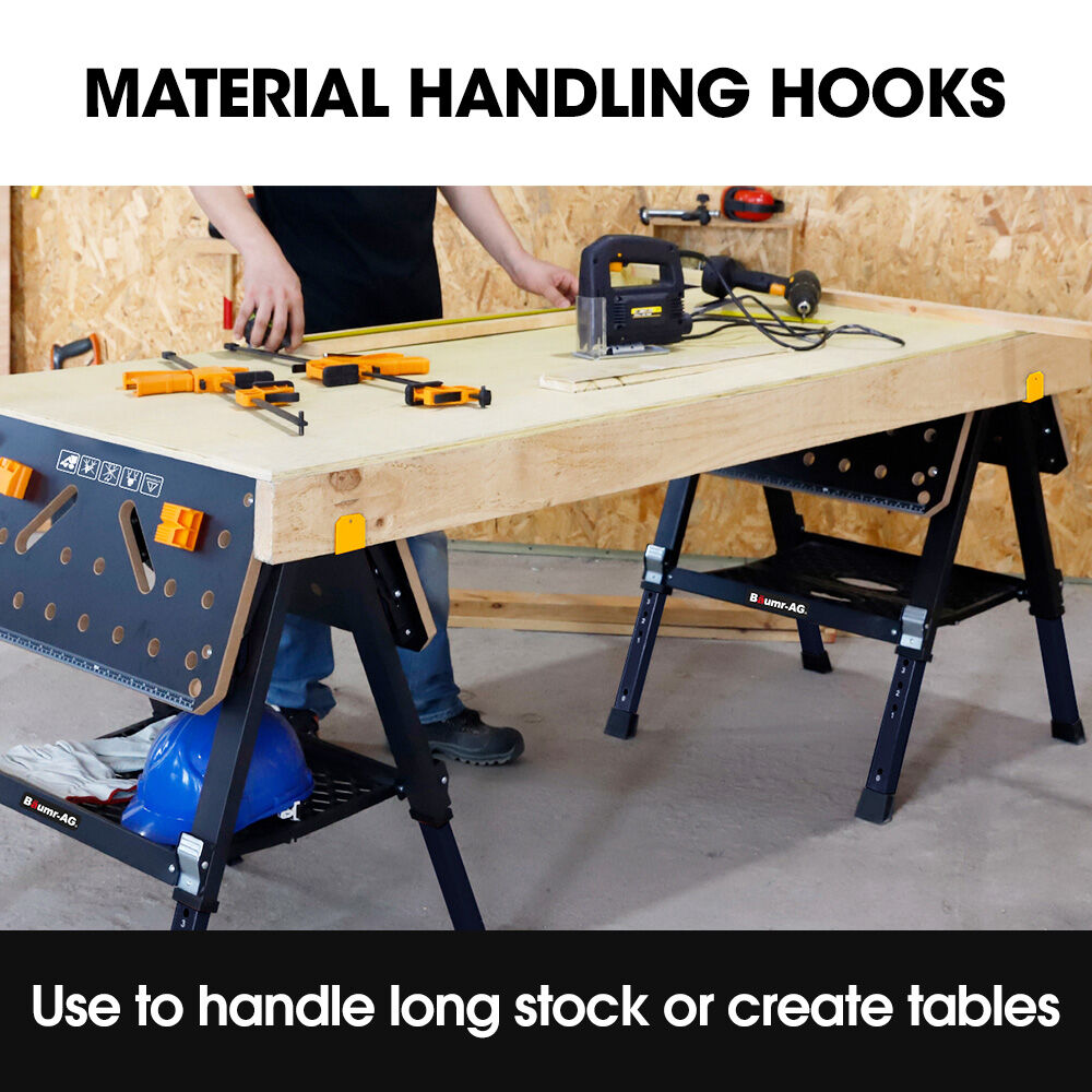 2-in-1 Adjustable Workbench & Sawhorse, Supports 100kg/454kg, Expandable