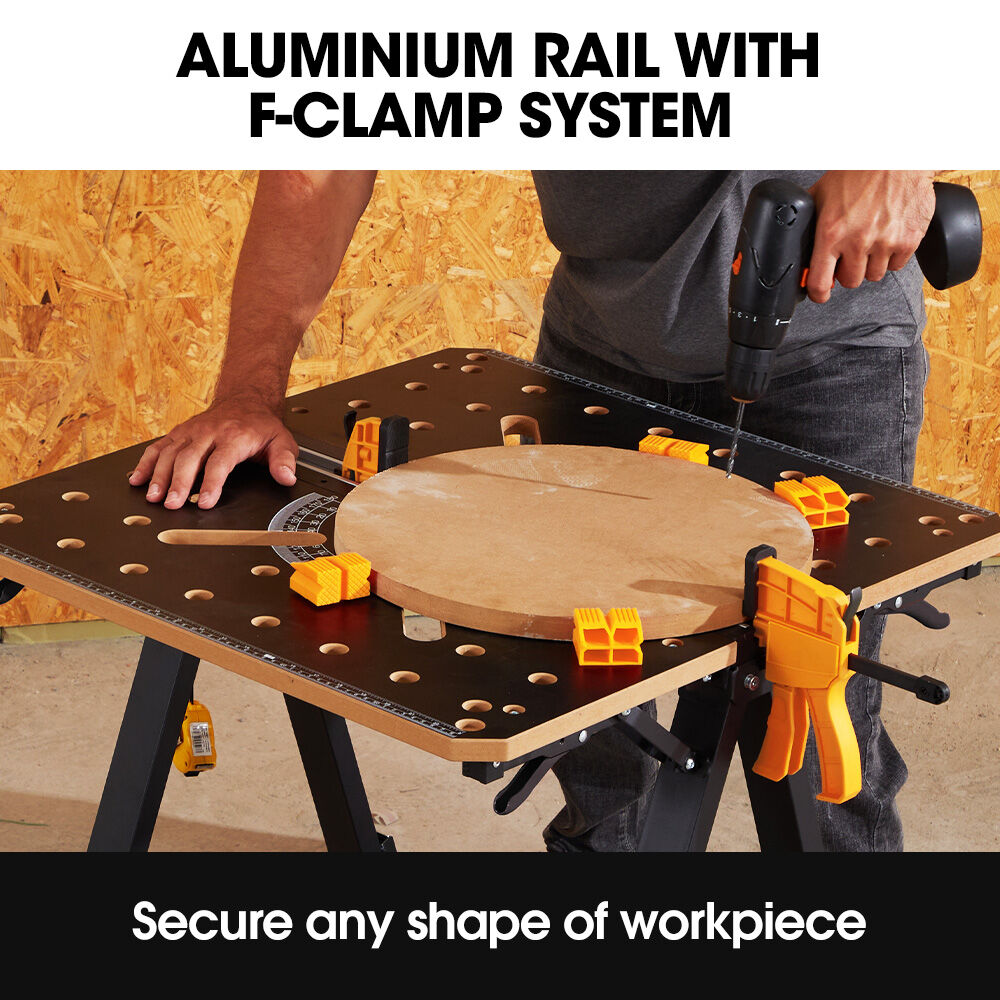 2-in-1 Adjustable Workbench & Sawhorse, Supports 100kg/454kg, Expandable