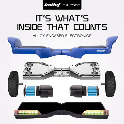 SX-2500 Hoverboard Scooter, 500W Brushless, UL Certified, AU Compliant, 6.5-inch Off-Road Style Tyres, Superior Self Balancing System, LED Lights, Blue