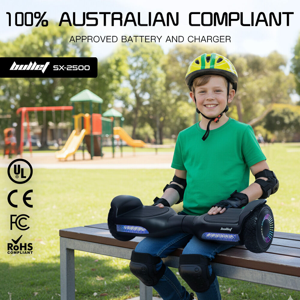 SX-2500 Hoverboard Scooter, 500W Brushless, UL Certified, AU Compliant, 6.5-inch Off-Road Style Tyres, Superior Self Balancing System, LED Lights, Black