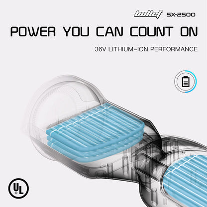 SX-2500 Hoverboard Scooter, 500W Brushless, UL Certified, AU Compliant, 6.5-inch Off-Road Style Tyres, Superior Self Balancing System, LED Lights, Black