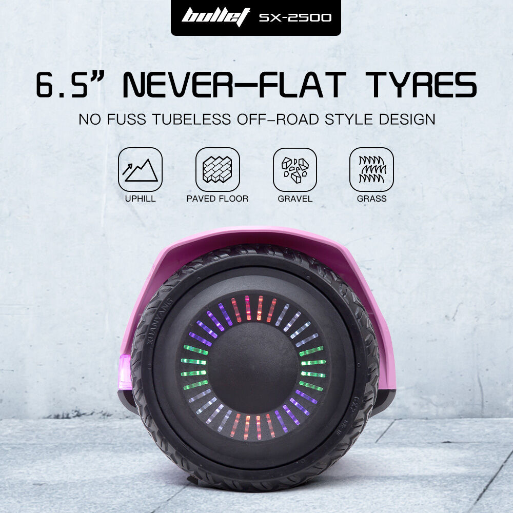SX-2500 Hoverboard Scooter, 500W Brushless, UL Certified, AU Compliant, 6.5-inch Off-Road Style Tyres, Superior Self Balancing System, LED Lights, Pink