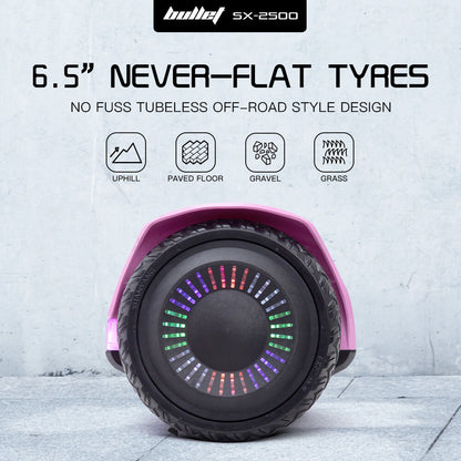 SX-2500 Hoverboard Scooter, 500W Brushless, UL Certified, AU Compliant, 6.5-inch Off-Road Style Tyres, Superior Self Balancing System, LED Lights, Pink