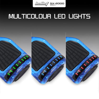 SX-2000 Hoverboard Scooter, 500W Brushless, Superior Self Balancing System, UL Certified, LED Lights, Blue Galaxy