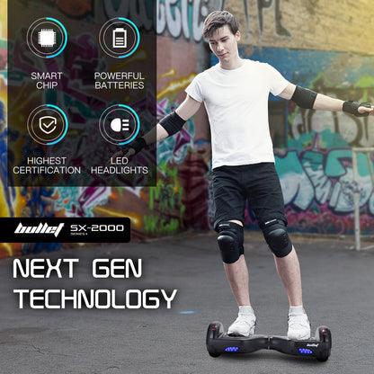 SX-2000 Hoverboard Scooter, 500W Motors, Self-Balancing, LED Lights, Black