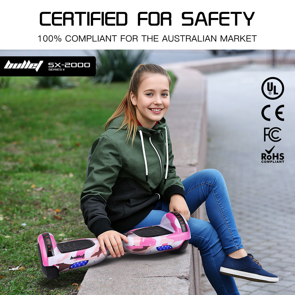 SX-2000 Hoverboard Scooter, 500W Brushless, UL Certified, AU Compliant, Superior Self Balancing System, LED Lights, Pink Camo