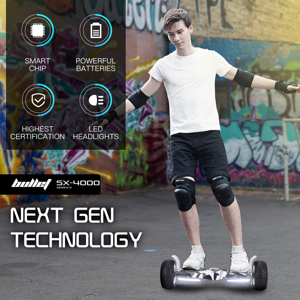 SX-4000 Hoverboard with 0.22m Wheels, 700W Motors, LED Lights, Camo Design
