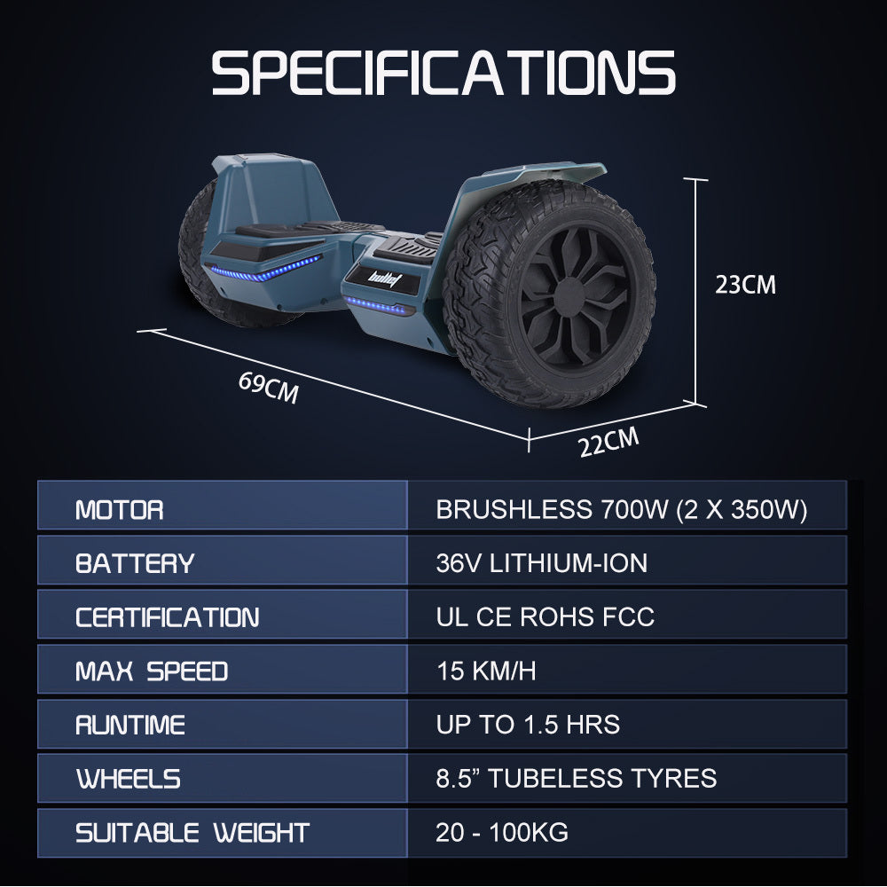 Advanced SX-4500 Hoverboard with 0.22m Wheels, 700W Motor, Self-Balancing, LED