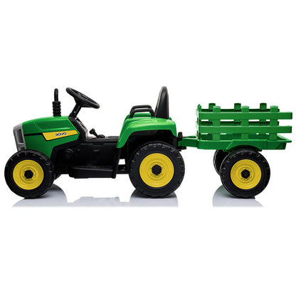 Electric Ride-On Tractor with Trailer, Remote Control, Stereo, Green/Yellow