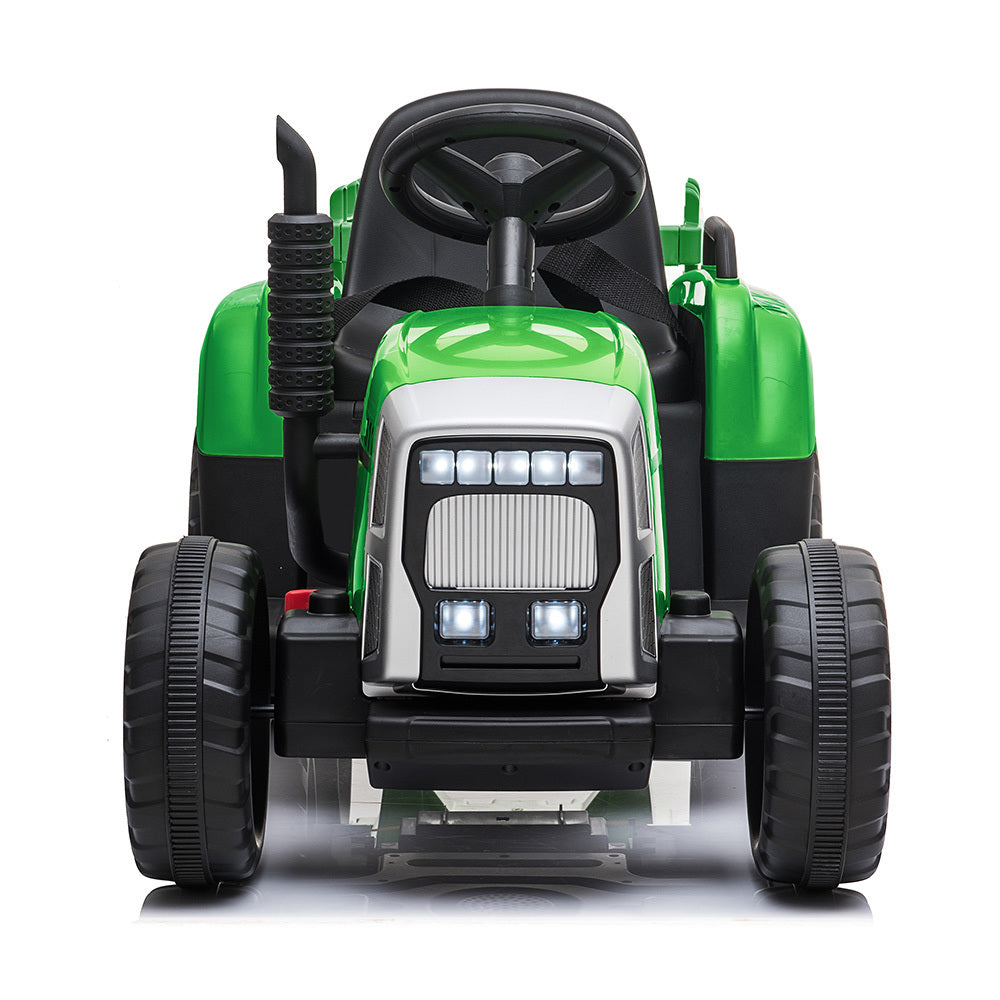 Electric Ride-On Tractor with Trailer, Remote Control, Stereo, Green/Yellow