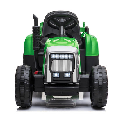 Electric Ride-On Tractor with Trailer, Remote Control, Stereo, Green/Yellow
