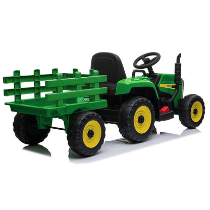 Electric Ride-On Tractor with Trailer, Remote Control, Stereo, Green/Yellow