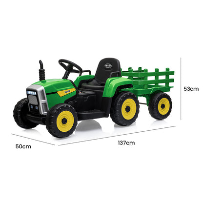 Electric Ride-On Tractor with Trailer, Remote Control, Stereo, Green/Yellow