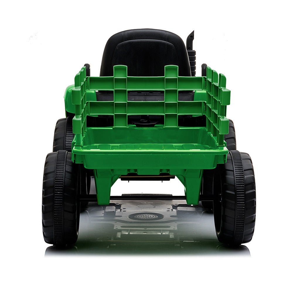 Electric Ride-On Tractor with Trailer, Remote Control, Stereo, Green/Yellow