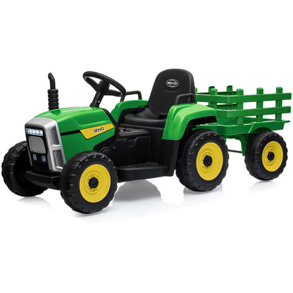 Electric Ride-On Tractor with Trailer, Remote Control, Stereo, Green/Yellow