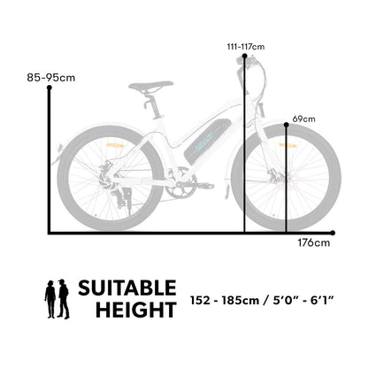 Vista 26" 36V 250W Step-Through Electric Bike - White, Up to 40km Range