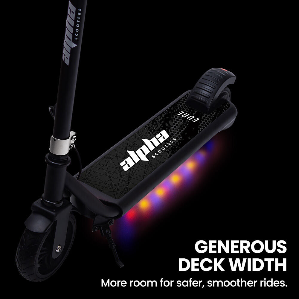 Edge Electric Scooter Kids/Teens, 16km/h Max, Adjustable Height, UL Certified, AU Compliant, Dual Brakes, Bluetooth Music, LED, Black