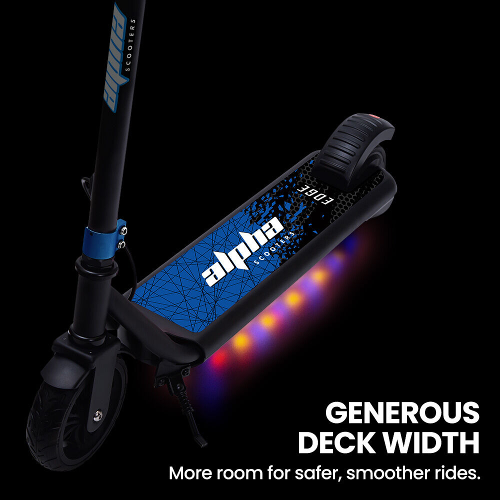 Edge Electric Scooter Kids/Teens, 16km/h Max, Adjustable Height, UL Certified, AU Compliant, Dual Brakes, Bluetooth Music, LED, Blue