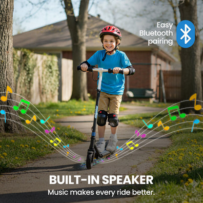 Edge Electric Scooter Kids/Teens, 16km/h Max, Adjustable Height, UL Certified, AU Compliant, Dual Brakes, Bluetooth Music, LED, Blue