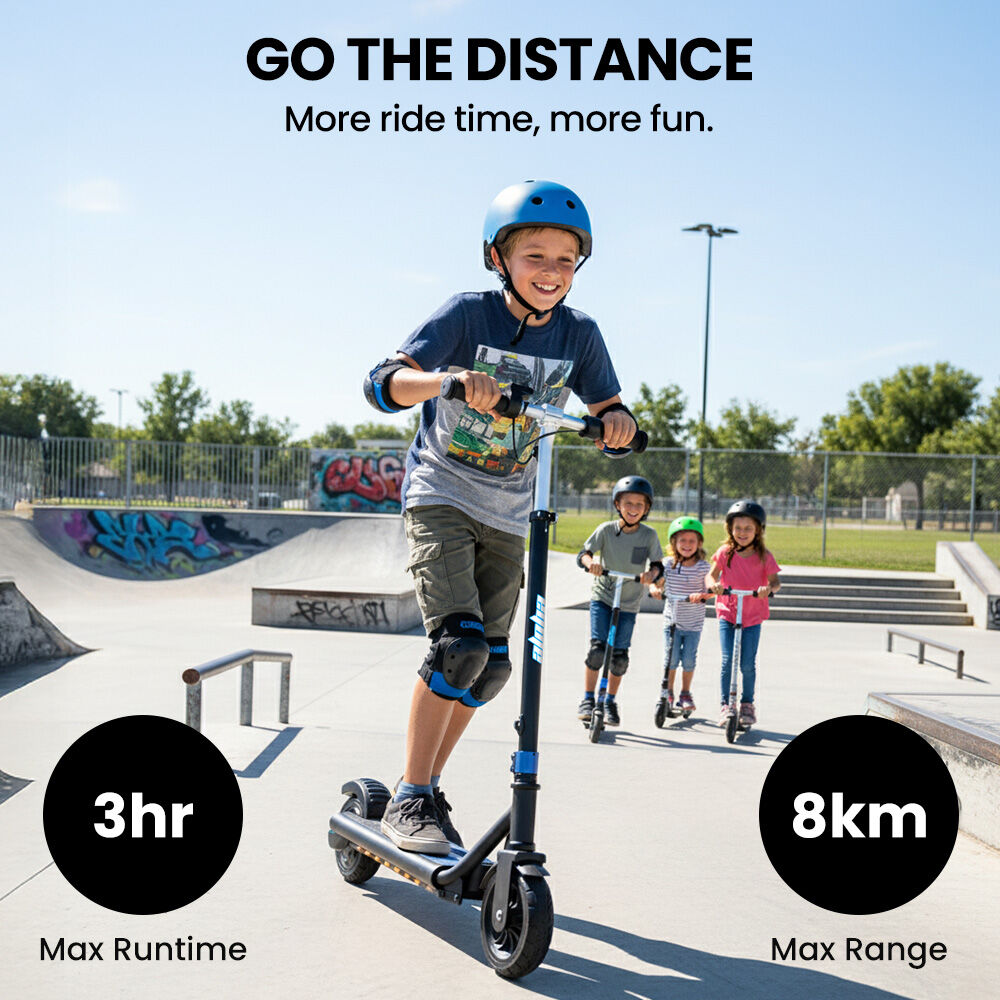 Edge Electric Scooter Kids/Teens, 16km/h Max, Adjustable Height, UL Certified, AU Compliant, Dual Brakes, Bluetooth Music, LED, Blue