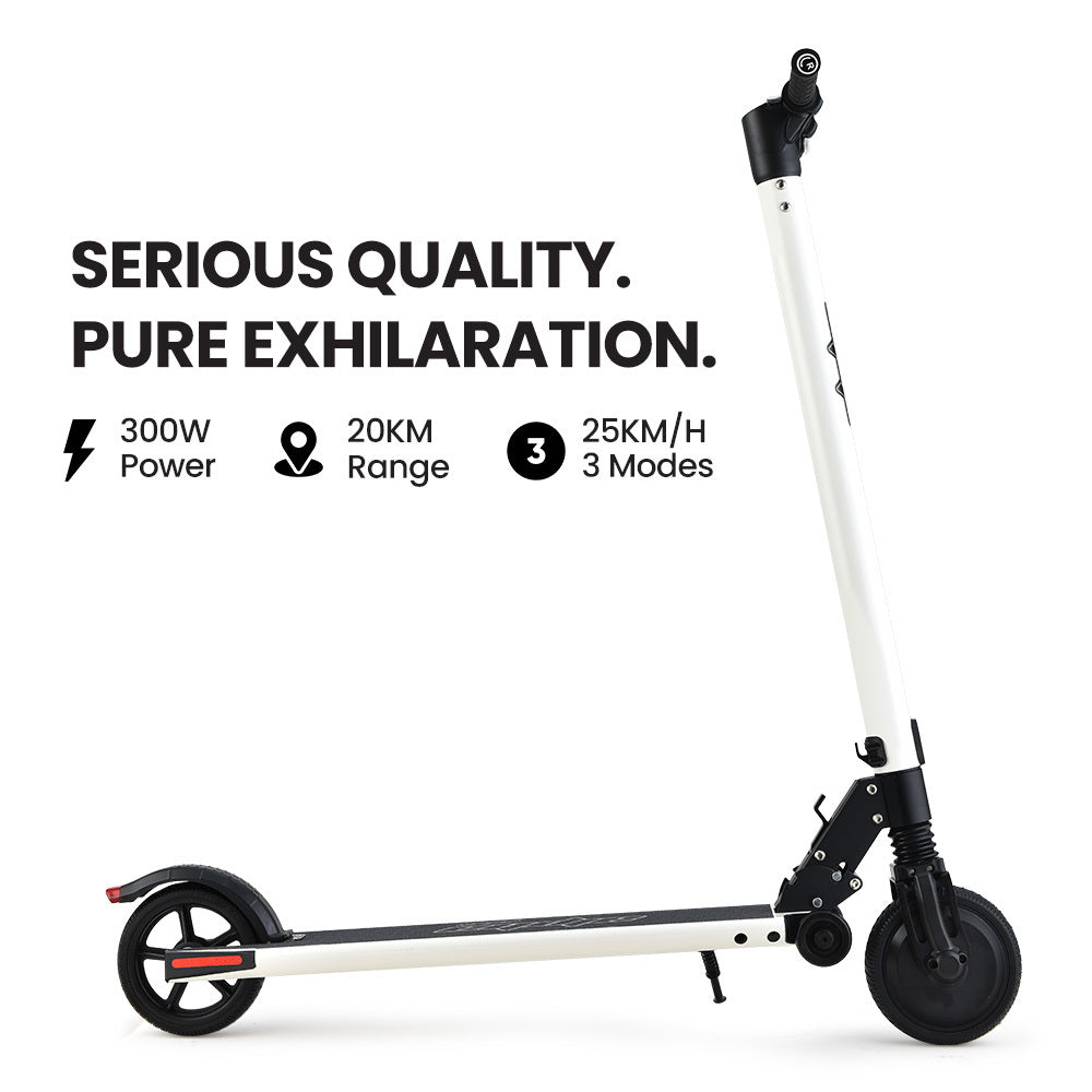 300W Electric Scooter, 10Ah Battery, Suspension, Adults/Teens, White, 6.5m Tyres