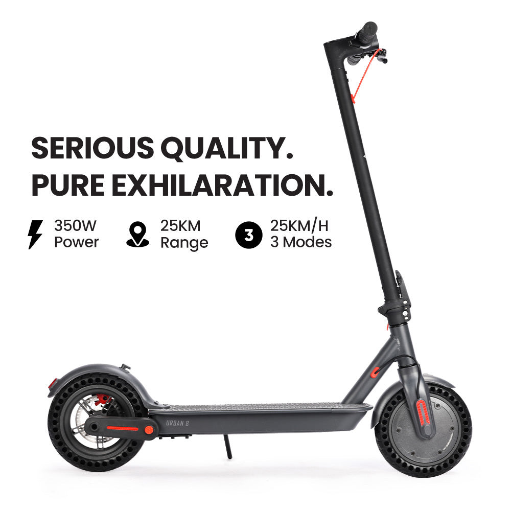 Urban Electric Scooter with 350W Motor, 25km Range, 0.22m Wheels, Grey