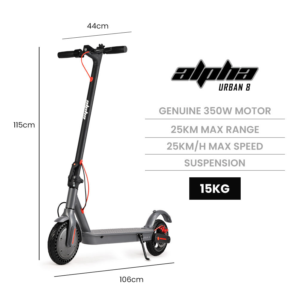 Urban Electric Scooter with 350W Motor, 25km Range, 0.22m Wheels, Grey