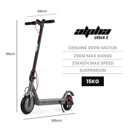 Urban Electric Scooter with 350W Motor, 25km Range, 0.22m Wheels, Grey