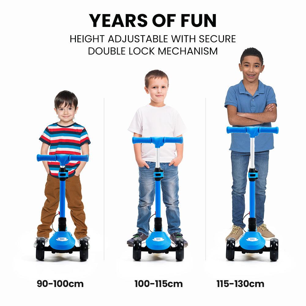 3-Wheel Electric Scooter for Kids, Adjustable, Foldable, Flashing Lights, Blue