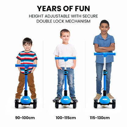 3-Wheel Electric Scooter for Kids, Adjustable, Foldable, Flashing Lights, Blue